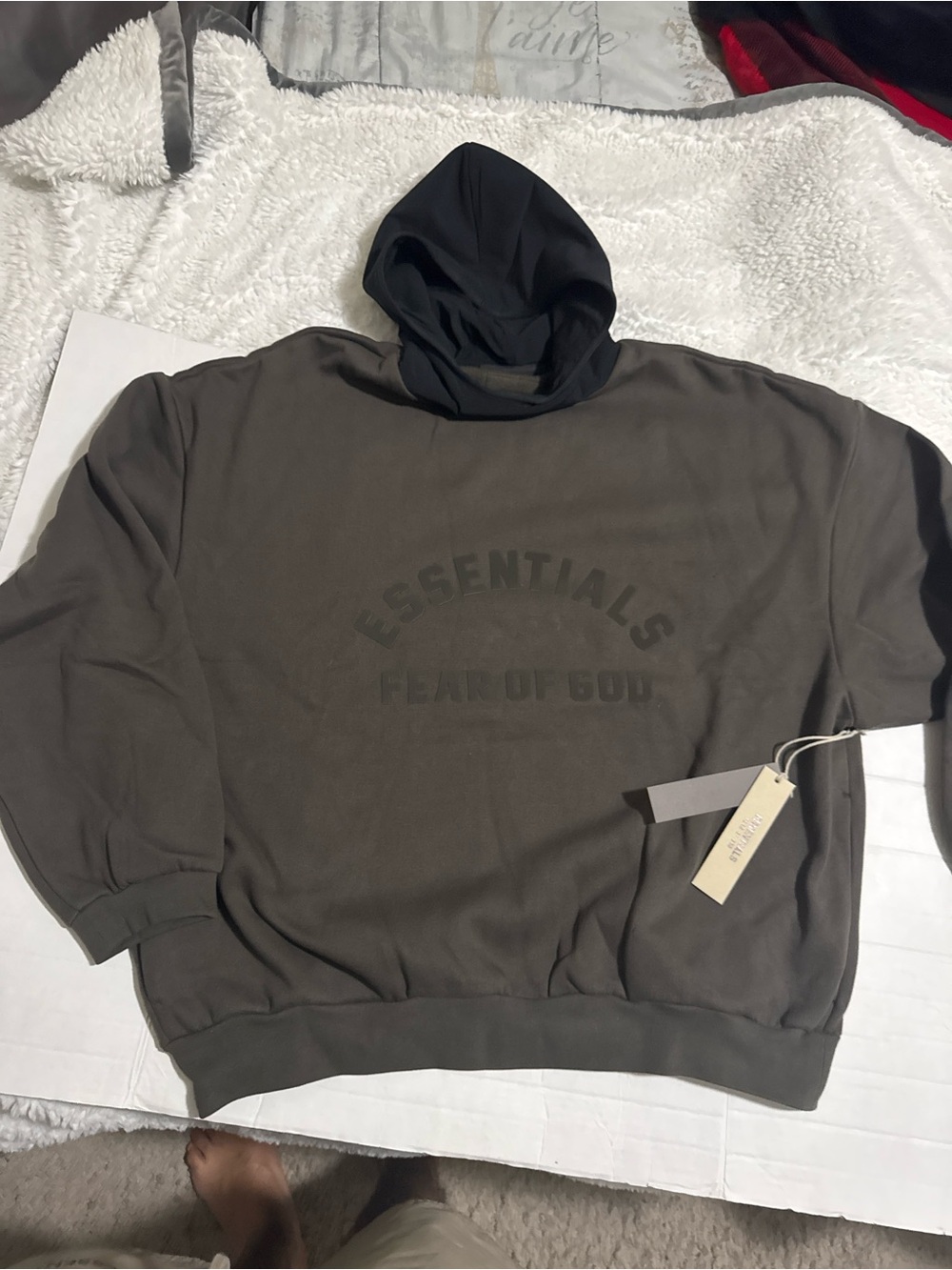 Fear of God Essentials Pullover Hoodie - Olive Green with Black Hood